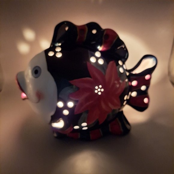 Apple Tree Designs Christmas Poinsettia Fish Tea Light Or Votive Candle Holder - Picture 2 of 10